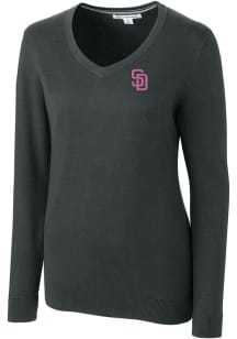 Cutter and Buck San Diego Padres Womens Charcoal Lakemont Long Sleeve Sweater
