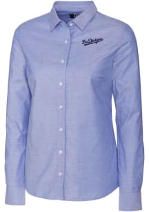 Cutter and Buck Los Angeles Dodgers Womens Stretch Oxford Long Sleeve Blue Dress Shirt