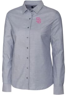 Cutter and Buck San Diego Padres Womens Stretch Oxford Long Sleeve Charcoal Dress Shirt