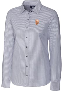 Cutter and Buck San Francisco Giants Womens City Connect Stretch Oxford Stripe Long Sleeve Charc..