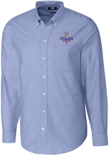 Cutter and Buck Texas Rangers Mens Blue 2023 World Series Champions Stretch Oxford Long Sleeve D..