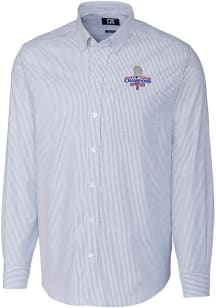Cutter and Buck Texas Rangers Mens Blue 2023 World Series Champions Stretch Oxford Stripe Long S..