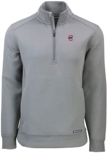 Cutter and Buck Chicago Cubs Mens Grey Roam Long Sleeve 1/4 Zip Pullover