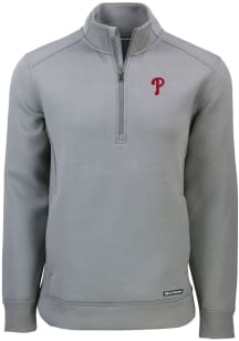 Cutter and Buck Philadelphia Phillies Mens Grey Roam Long Sleeve 1/4 Zip Pullover