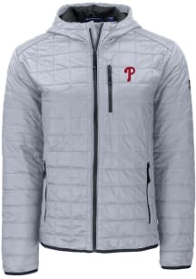 Cutter and Buck Philadelphia Phillies Mens Grey Rainier PrimaLoft Hooded Filled Jacket