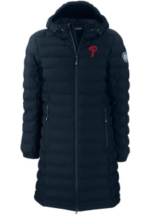 Cutter and Buck Philadelphia Phillies Womens Navy Blue Mission Ridge Repreve Long Heavy Weight J..