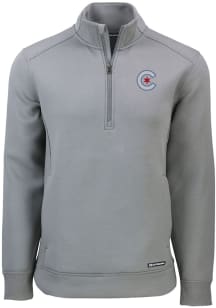 Cutter and Buck Chicago Cubs Mens Grey City Connect Roam Long Sleeve 1/4 Zip Pullover
