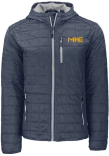 Cutter and Buck Milwaukee Brewers Mens Grey City Connect Rainier PrimaLoft Hooded Filled Jacket