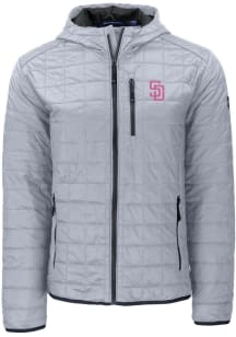 Cutter and Buck San Diego Padres Mens Grey City Connect Rainier PrimaLoft Hooded Filled Jacket