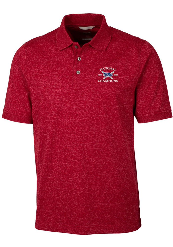 Cutter and Buck Ole Miss Rebels Mens Red 2022 College World Series Champions Advantage Space Dye Short Sleeve Polo