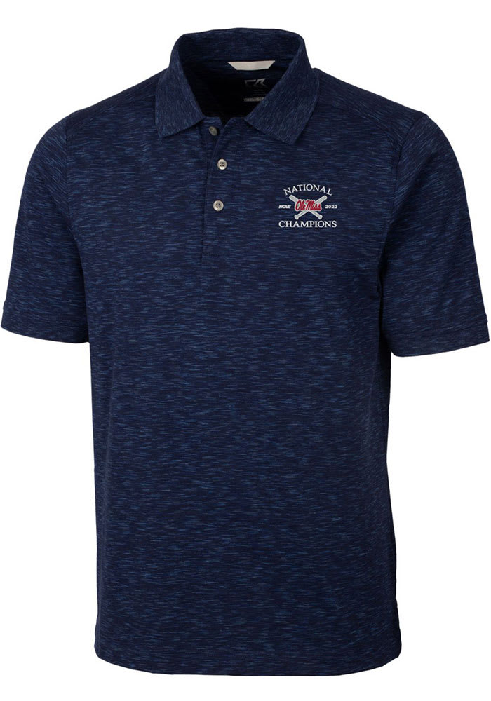 Cutter and Buck Ole Miss Rebels Mens Navy Blue 2022 College World Series Champions Advantage Space Dye Short Sleeve Polo