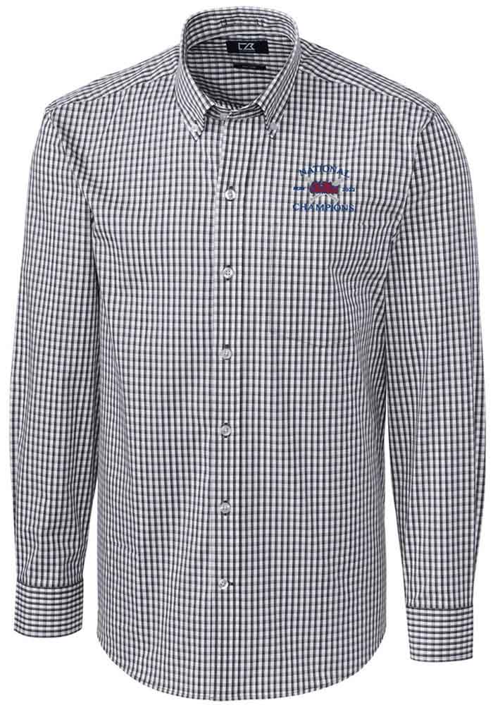 Cutter and Buck Ole Miss Rebels Mens Charcoal 2022 College World Series Champions Easy Care Gingham Long Sleeve Dress Shirt