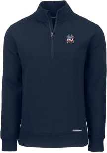 Cutter and Buck New York Yankees Mens Navy Blue Stars and Stripes Roam Long Sleeve 1/4 Zip Pullo..