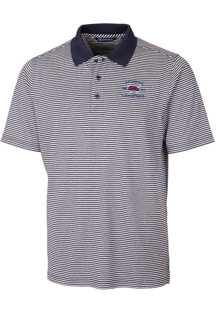 Cutter and Buck Ole Miss Rebels Mens Navy Blue 2022 College World Series Champions Forge Tonal Stripe Short Sleeve Polo