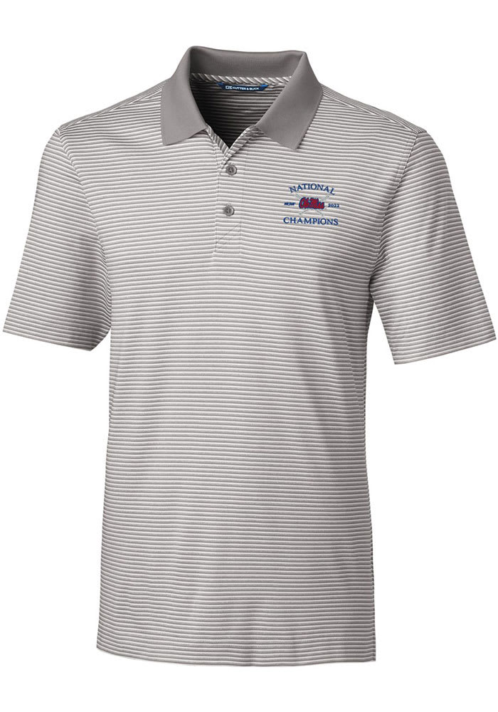 Cutter and Buck Ole Miss Rebels Mens Grey 2022 College World Series Champions Forge Tonal Stripe Short Sleeve Polo