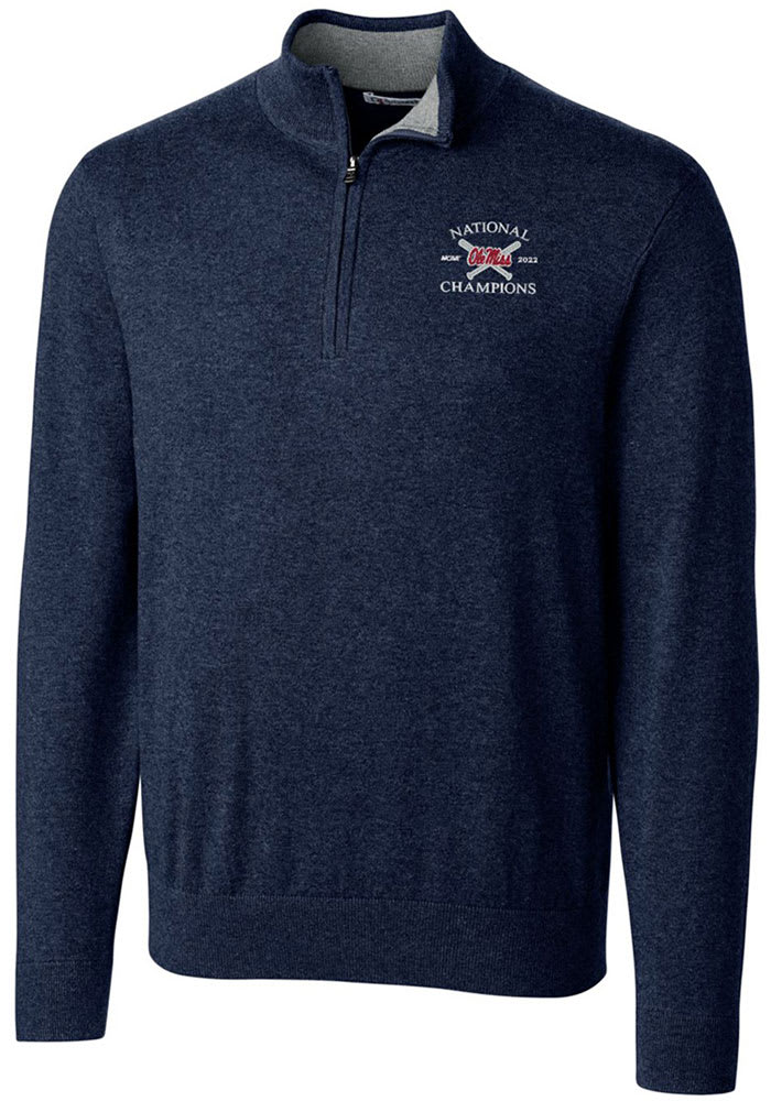 Cutter and Buck Ole Miss Rebels Mens Navy Blue 2022 College World Series Champions Lakemont Long Sleeve 1/4 Zip Pullover