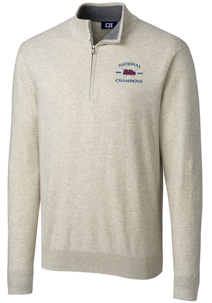 Cutter and Buck Ole Miss Rebels Mens Oatmeal 2022 College World Series Champions Lakemont Long Sleeve 1/4 Zip Pullover