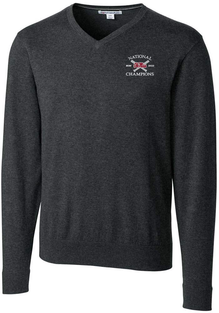 Cutter and Buck Ole Miss Rebels Mens Charcoal 2022 College World Series Champions Lakemont Long Sleeve Sweater