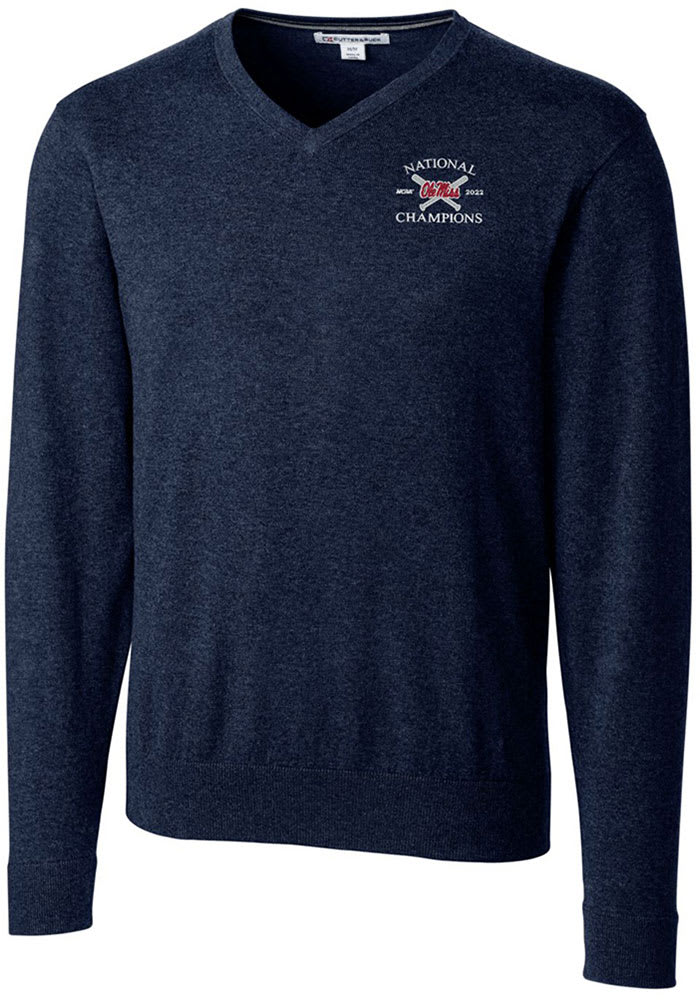 Cutter and Buck Ole Miss Rebels Mens Navy Blue 2022 College World Series Champions Lakemont Long Sleeve Sweater
