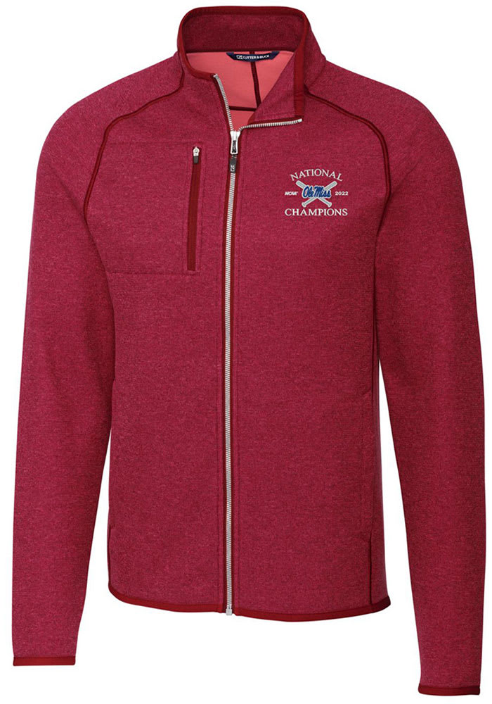 Cutter and Buck Ole Miss Rebels Mens Red 2022 College World Series Champions Mainsail Long Sleeve Full Zip Jacket