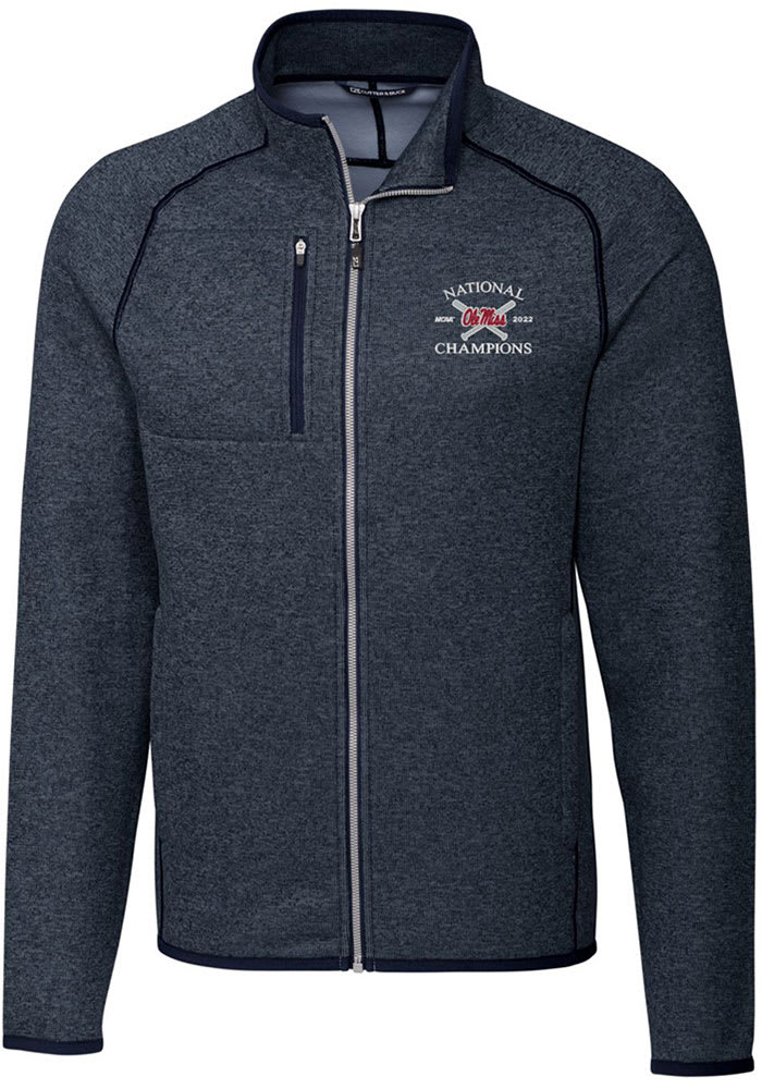 Cutter and Buck Ole Miss Rebels Mens Navy Blue 2022 College World Series Champions Mainsail Long Sleeve Full Zip Jacket