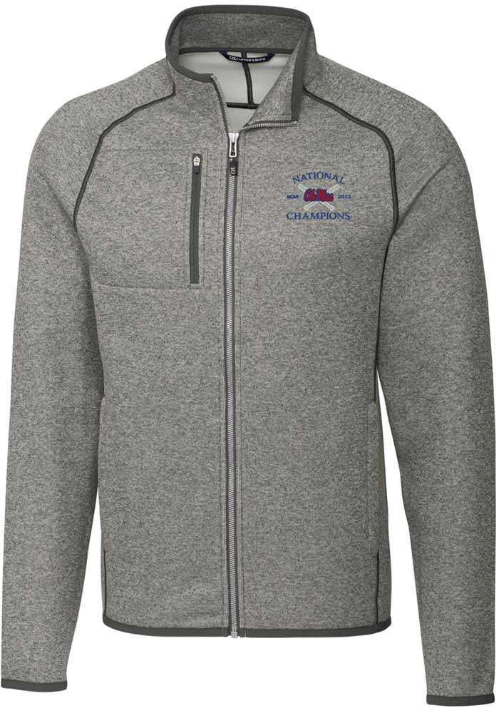 Cutter and Buck Ole Miss Rebels Mens Grey 2022 College World Series Champions Mainsail Long Sleeve Full Zip Jacket