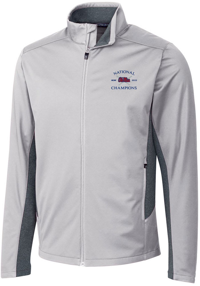 Cutter and Buck Ole Miss Rebels Mens Grey 2022 College World Series Champions Navigate Softshell Light Weight Jacket
