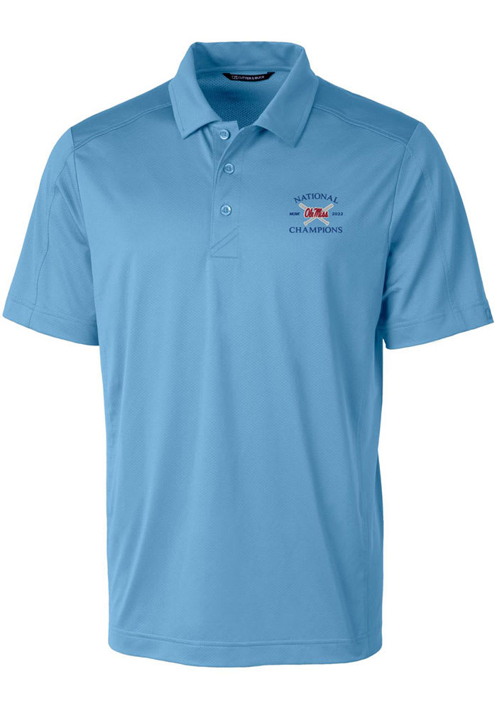 Cutter and Buck Ole Miss Rebels Mens Blue 2022 College World Series Champions Prospect Textured Short Sleeve Polo