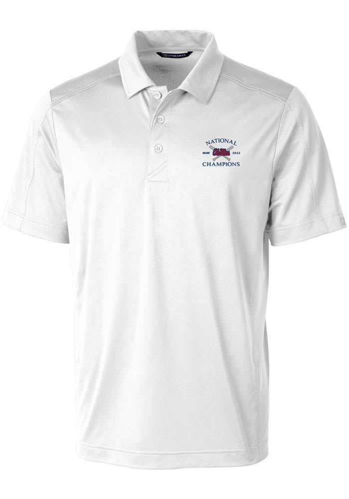 Cutter and Buck Ole Miss Rebels Mens White 2022 College World Series Champions Prospect Textured Short Sleeve Polo