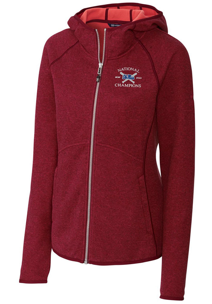 Cutter and Buck Ole Miss Rebels Womens Red 2022 College World Series Champions Mainsail Long Sleeve Full Zip Jacket