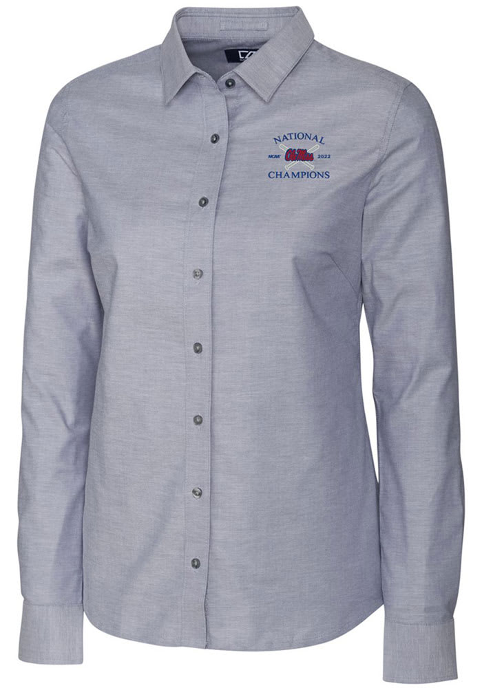 Cutter and Buck Ole Miss Rebels Womens 2022 College World Series Champions Stretch Oxford Long Sleeve Charcoal Dress Shirt