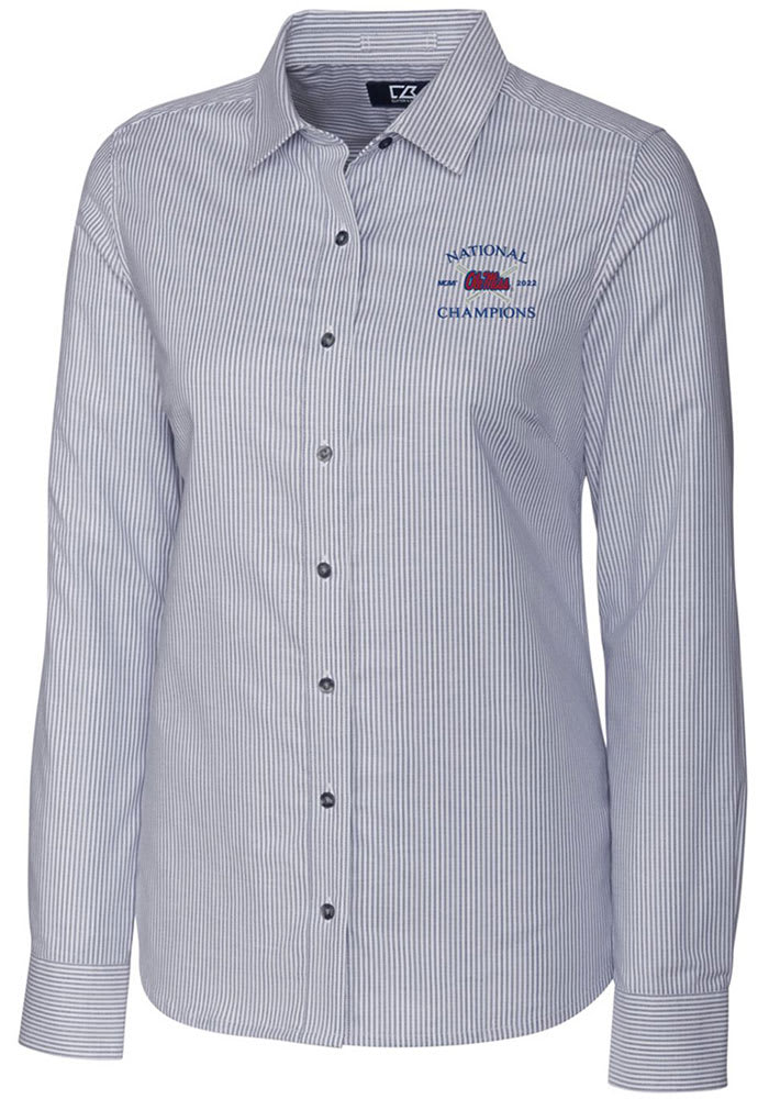 Cutter and Buck Ole Miss Rebels Womens 2022 College World Series Champions Stretch Oxford Stripe Long Sleeve Charcoal Dress Shirt