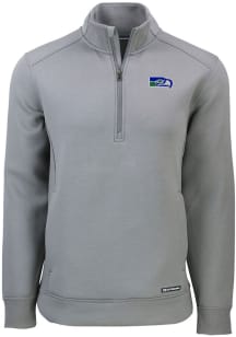 Cutter and Buck Seattle Seahawks Mens Grey HISTORIC Roam Long Sleeve 1/4 Zip Pullover