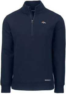 Cutter and Buck Denver Broncos Mens Navy Blue Roam Long Sleeve 1/4 Zip Pullover
