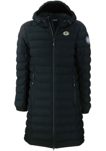 Cutter and Buck Green Bay Packers Womens Black Mission Ridge Repreve Long Heavy Weight Jacket