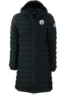 Cutter and Buck Pittsburgh Steelers Womens Black Mission Ridge Repreve Long Heavy Weight Jacket