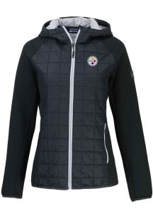 Cutter and Buck Pittsburgh Steelers Womens Black Rainier PrimaLoft Hybrid Medium Weight Jacket