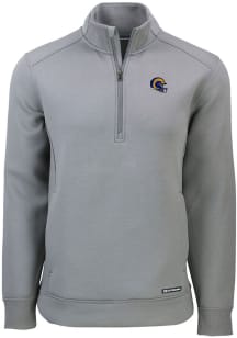 Cutter and Buck Los Angeles Rams Mens Grey HELMET Roam Long Sleeve 1/4 Zip Pullover