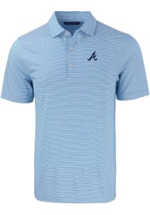 Cutter and Buck Atlanta Braves Mens Light Blue Forge Double Stripe Short Sleeve Polo