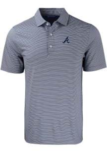Cutter and Buck Atlanta Braves Mens Navy Blue Forge Double Stripe Short Sleeve Polo