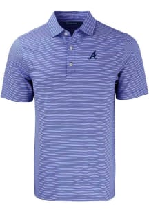 Cutter and Buck Atlanta Braves Mens Blue Forge Double Stripe Short Sleeve Polo