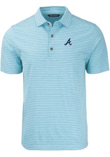 Cutter and Buck Atlanta Braves Mens Light Blue Forge Heather Stripe Short Sleeve Polo