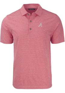 Cutter and Buck Atlanta Braves Mens Red Forge Heather Stripe Short Sleeve Polo
