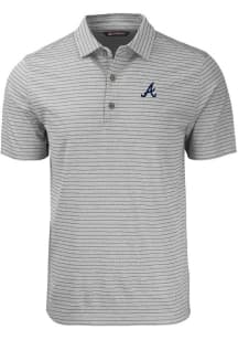 Cutter and Buck Atlanta Braves Mens Grey Forge Heather Stripe Short Sleeve Polo