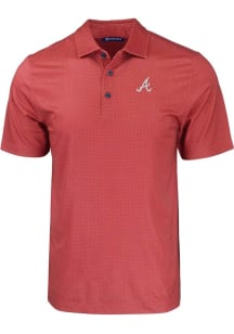 Cutter and Buck Atlanta Braves Mens Red Pike Eco Geo Print Short Sleeve Polo