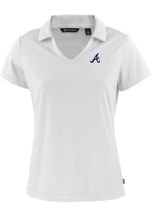 Cutter and Buck Atlanta Braves Womens White Daybreak V Neck Short Sleeve Polo Shirt