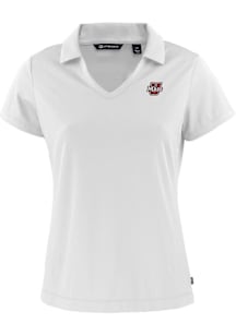 Cutter and Buck Massachusetts Minutemen Womens White Daybreak V Neck Short Sleeve Polo Shirt