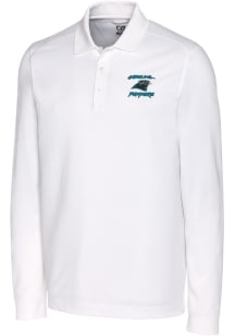 Cutter and Buck Carolina Panthers White HISTORIC Advantage Pique Long Sleeve Big and Tall Polo