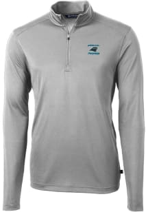 Cutter and Buck Carolina Panthers Mens Grey HISTORIC Virtue Eco Pique Long Sleeve 1/4 Zip Pullov..
