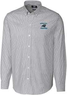Cutter and Buck Carolina Panthers Mens Charcoal Historic Stretch Oxford Stripe Long Sleeve Dress..